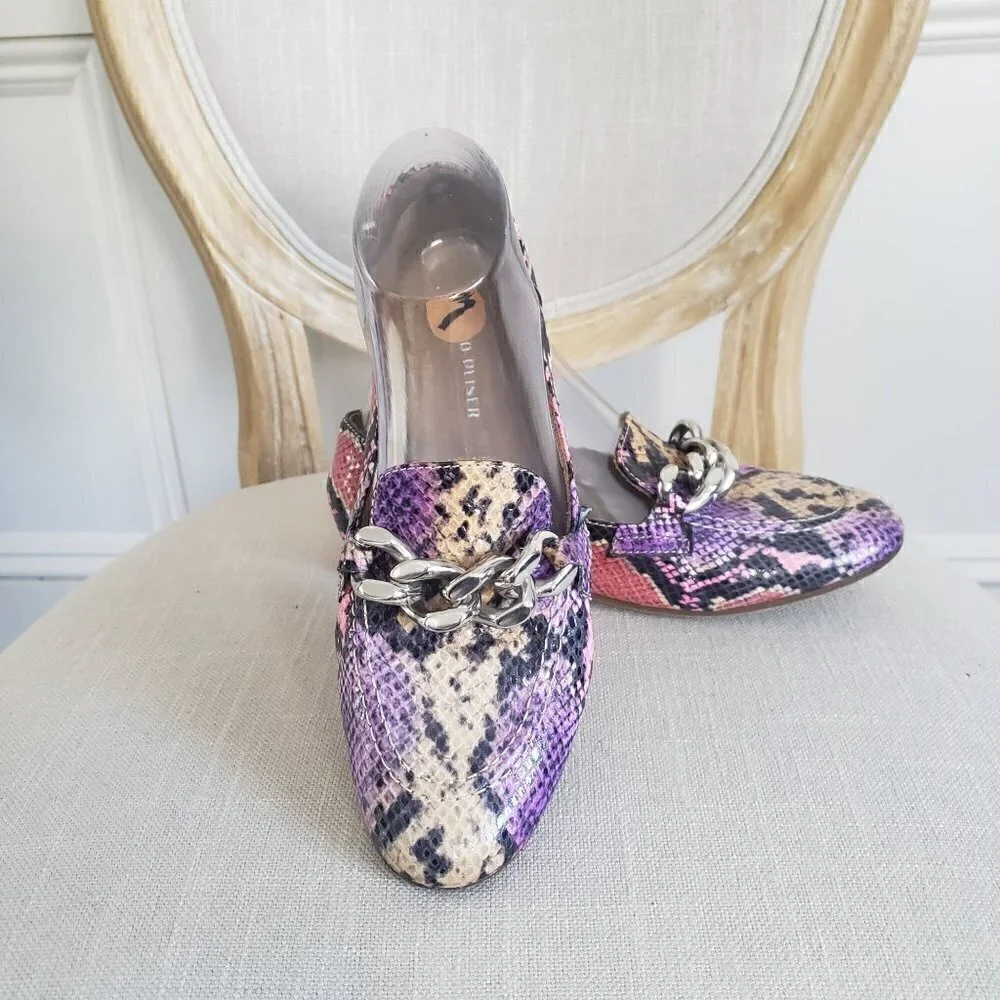 DONALD J PLINER Nolin Lavender Viper Python Leather Chain Loafer Flats Sz 7